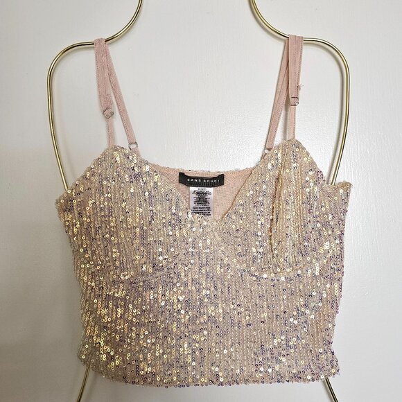 NWOT San Souci Shimmer Pearl Sequin Crop Top Bralette, S - Picture 1 of 10